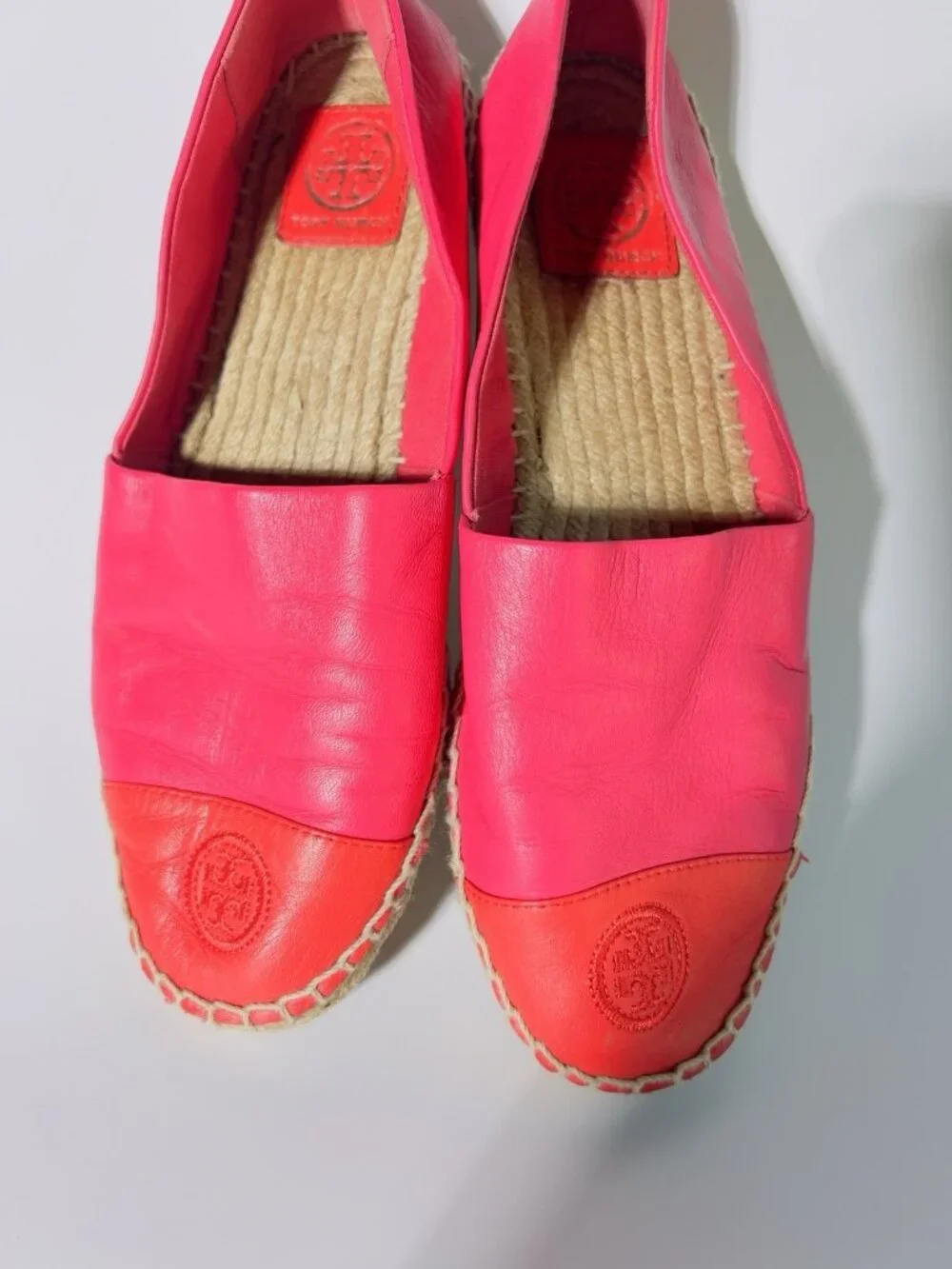 Tory Burch Colorblock Leather Espadrille Flats Pink Red Size 8.5 No Box - Picture 9 of 13